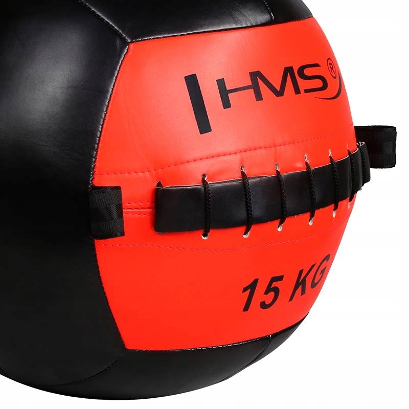 Piłka lekarska wall ball 15kg czerwona skórzana trening siłowy Hms