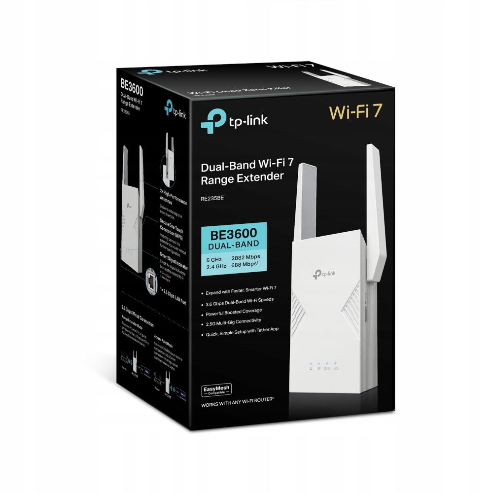 WiFi extender TP-Link RE235BE WiFi 7 AP/Extender/Repeater, BE3600, 1x