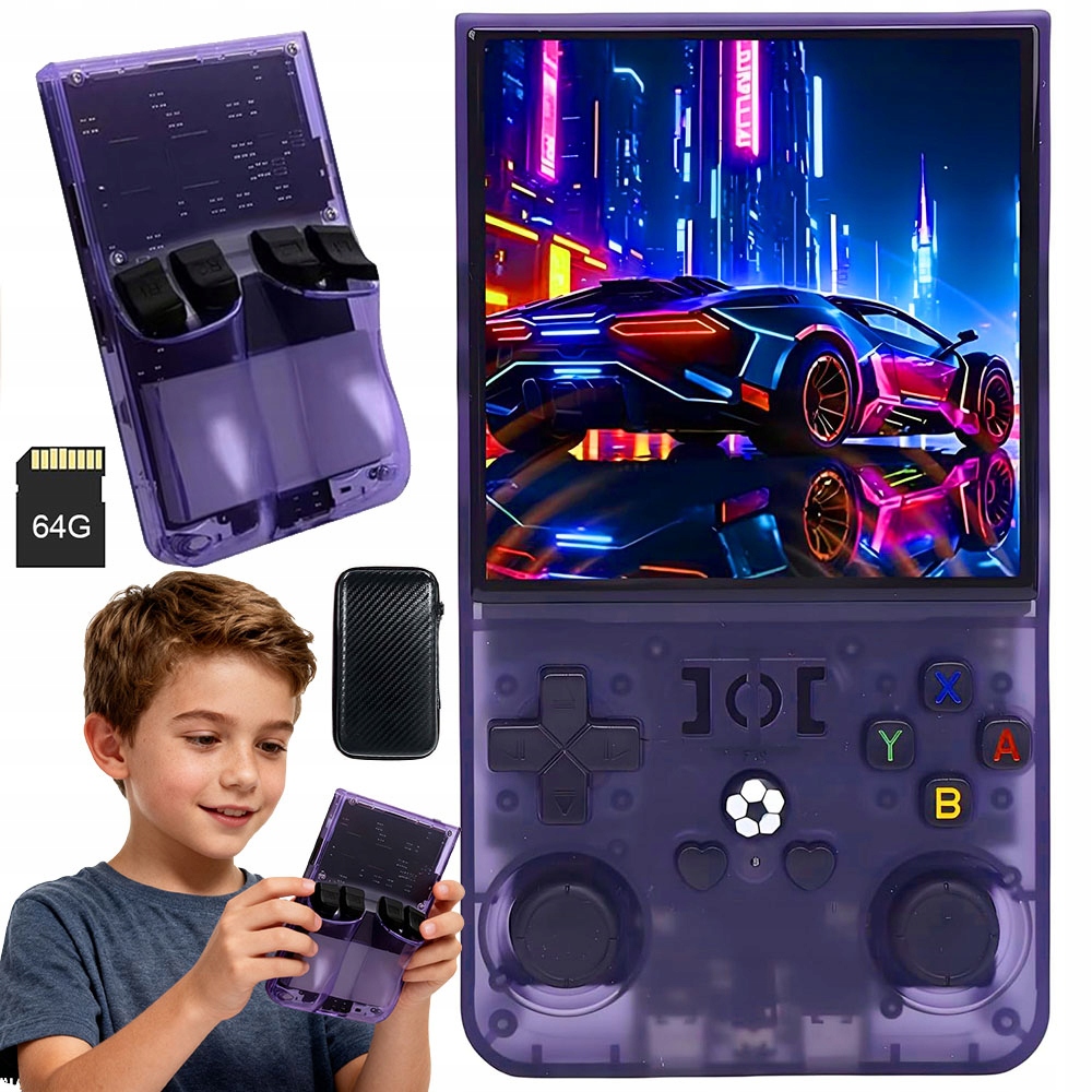 Konsola Do Gier Retro Sd 64 Gb 4,0'' Fioletowy R36MAX Z Torba 4000 Mah Pl
