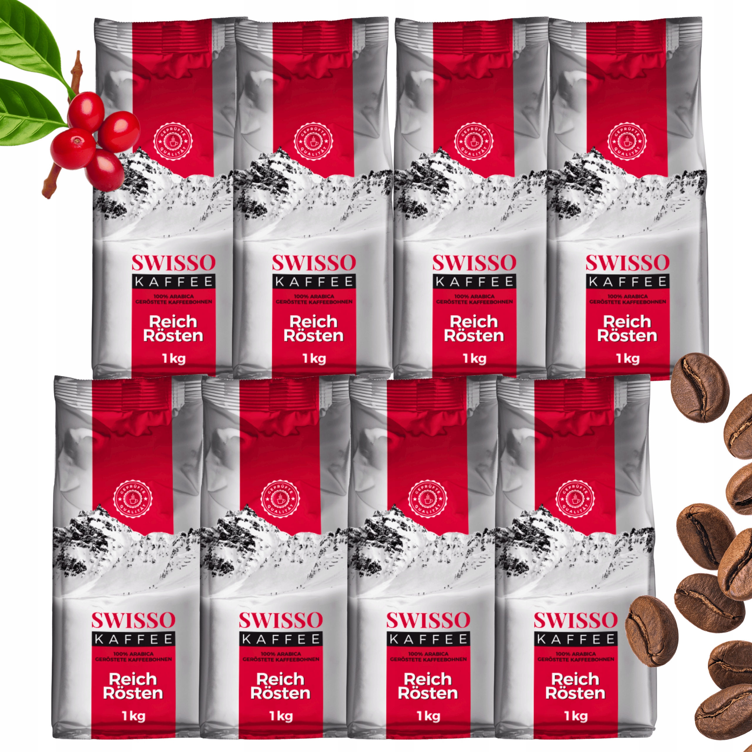 Levně Káva Zrnková 1 kg Arabica 100% čerstvě pražená Aromatická Swisso 8 x 1 kg