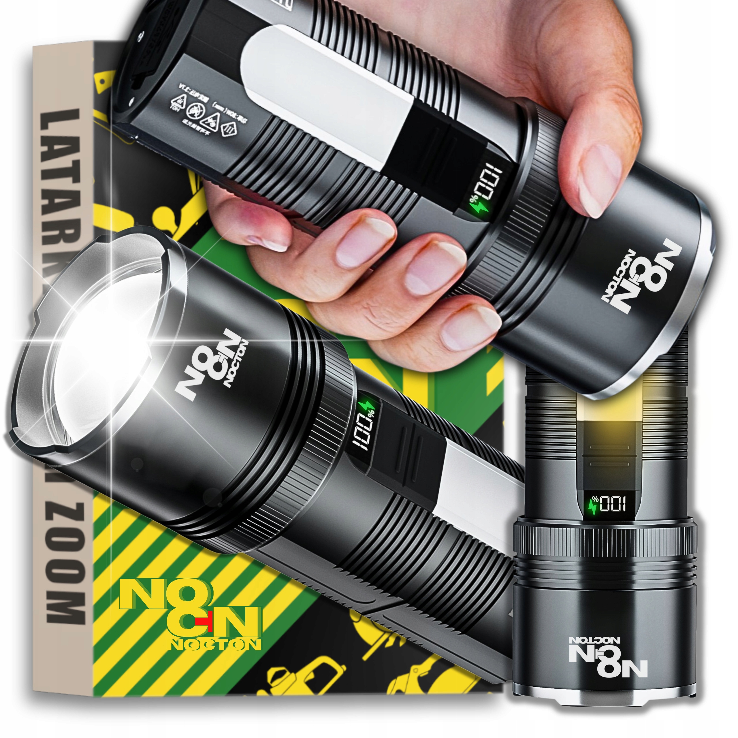 Extra Silná Taktická Akumulátorová Led Svítilna Reflektor Zoom Powerbank