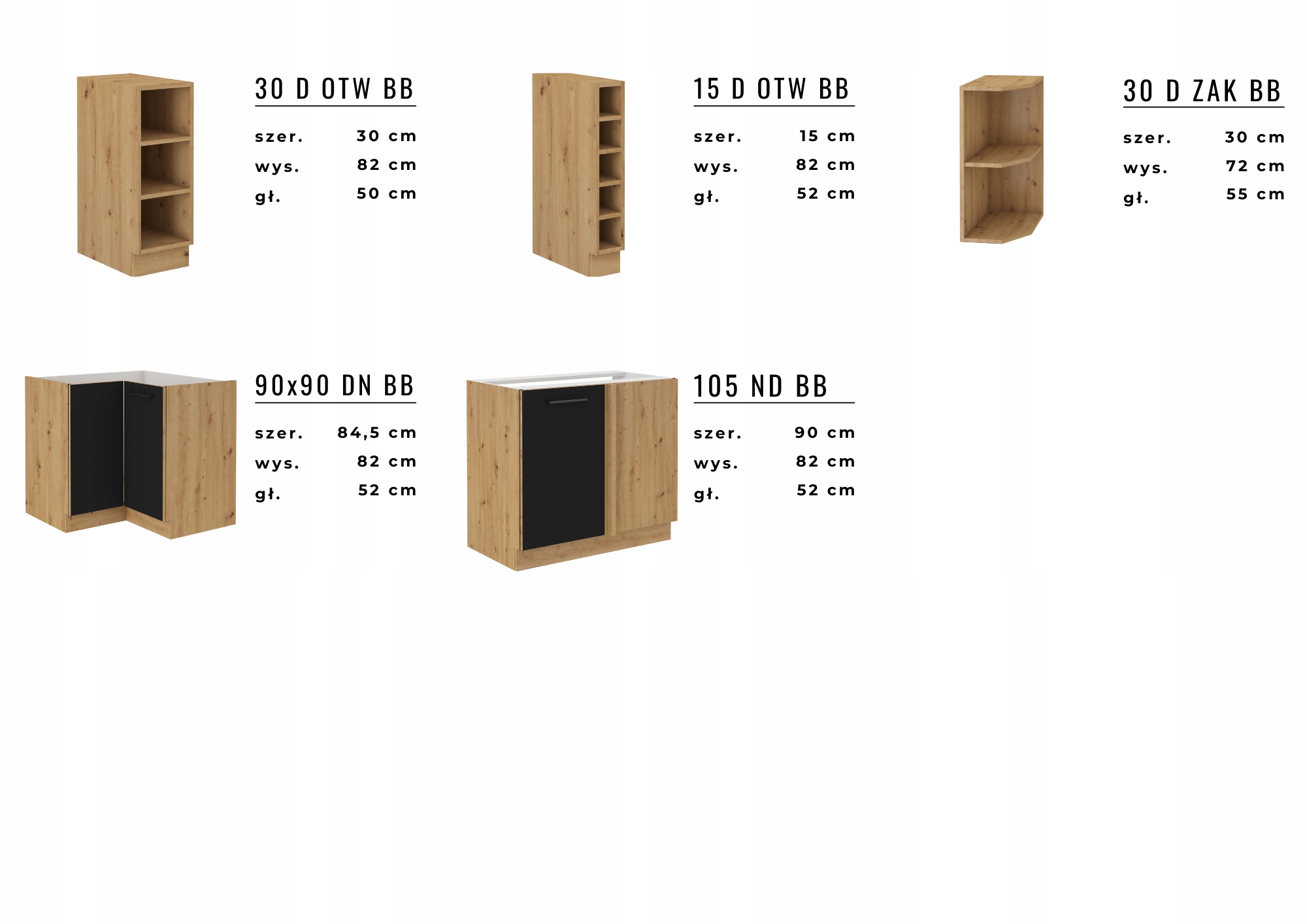 Szafka kuchenna OSLO 40 D 3S BB *cichy domyk* Wysokość mebla 82 cm