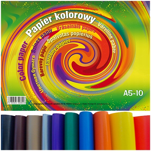ZESZYT PAPIERÓW KOLOROWYCH Z POŁYSKIEM KRESKA FORMAT A5 10 kartek