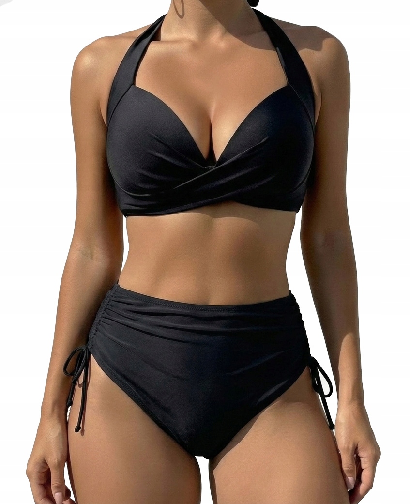 Strój kąpielowy dwuczęściowy damski Bikini Push Up Czarny Wysoki Stan M 38