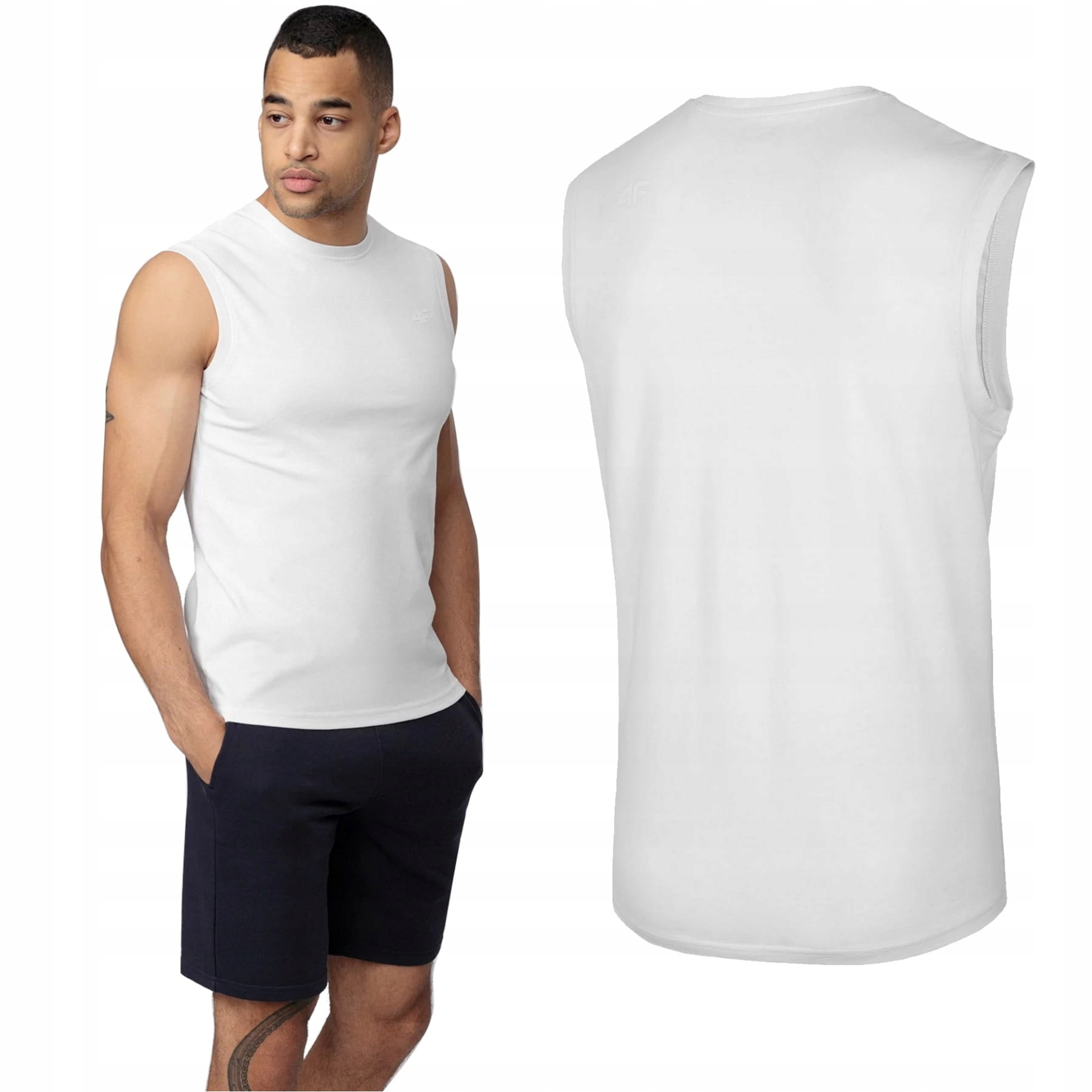 

4F Tshirt Męski Koszulka Bezrękawnik Biały XXL