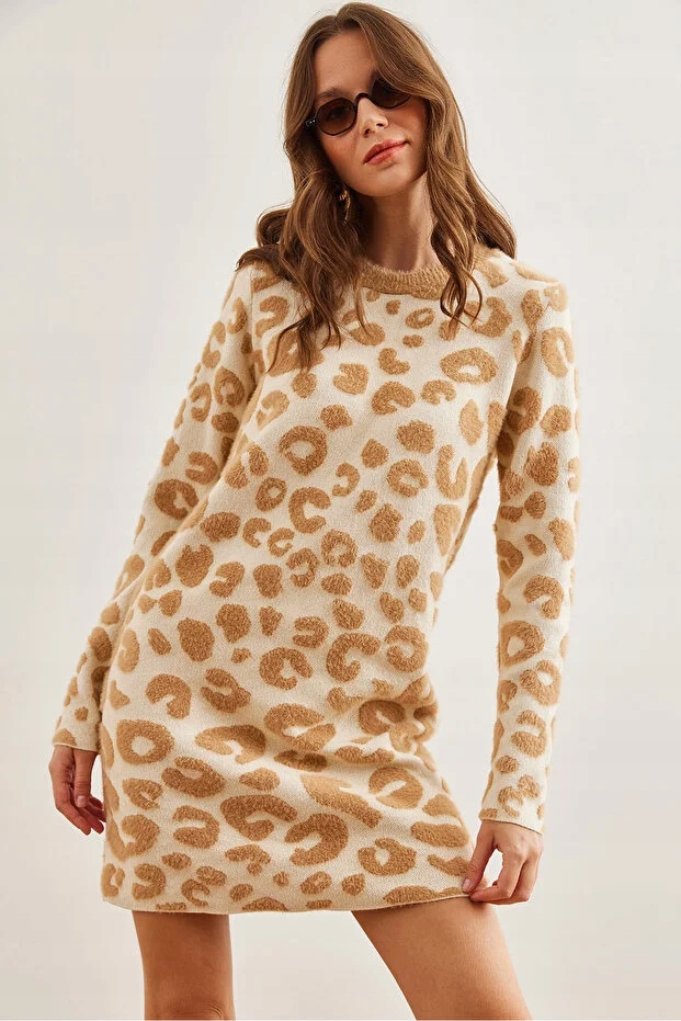 Přiléhavé Šaty S Dlouhým Rukávem S Leopardím Vzorem S/m 5GA