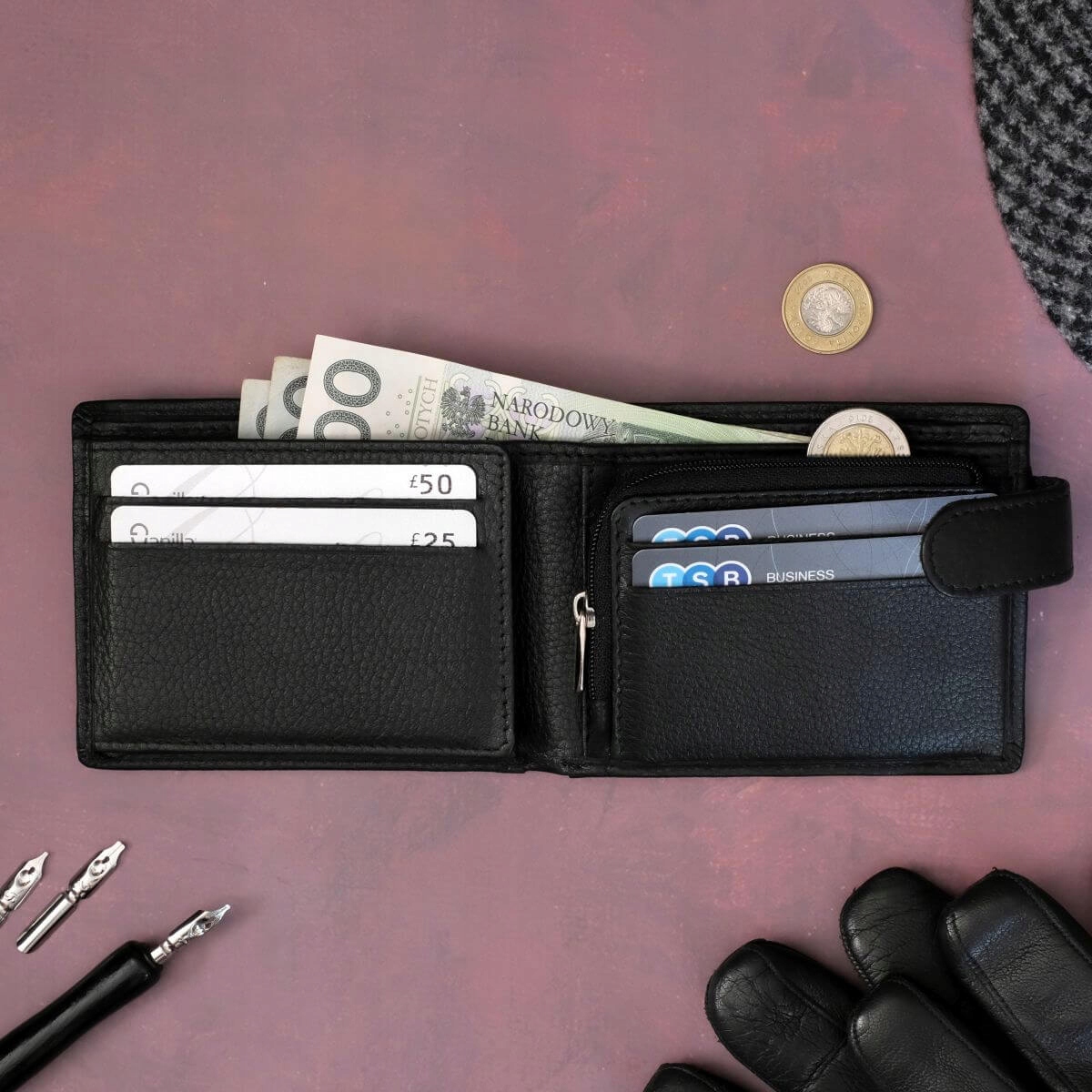 Elegantní pánská kožená peněženka Tenká na karty černá Belveder SH-159