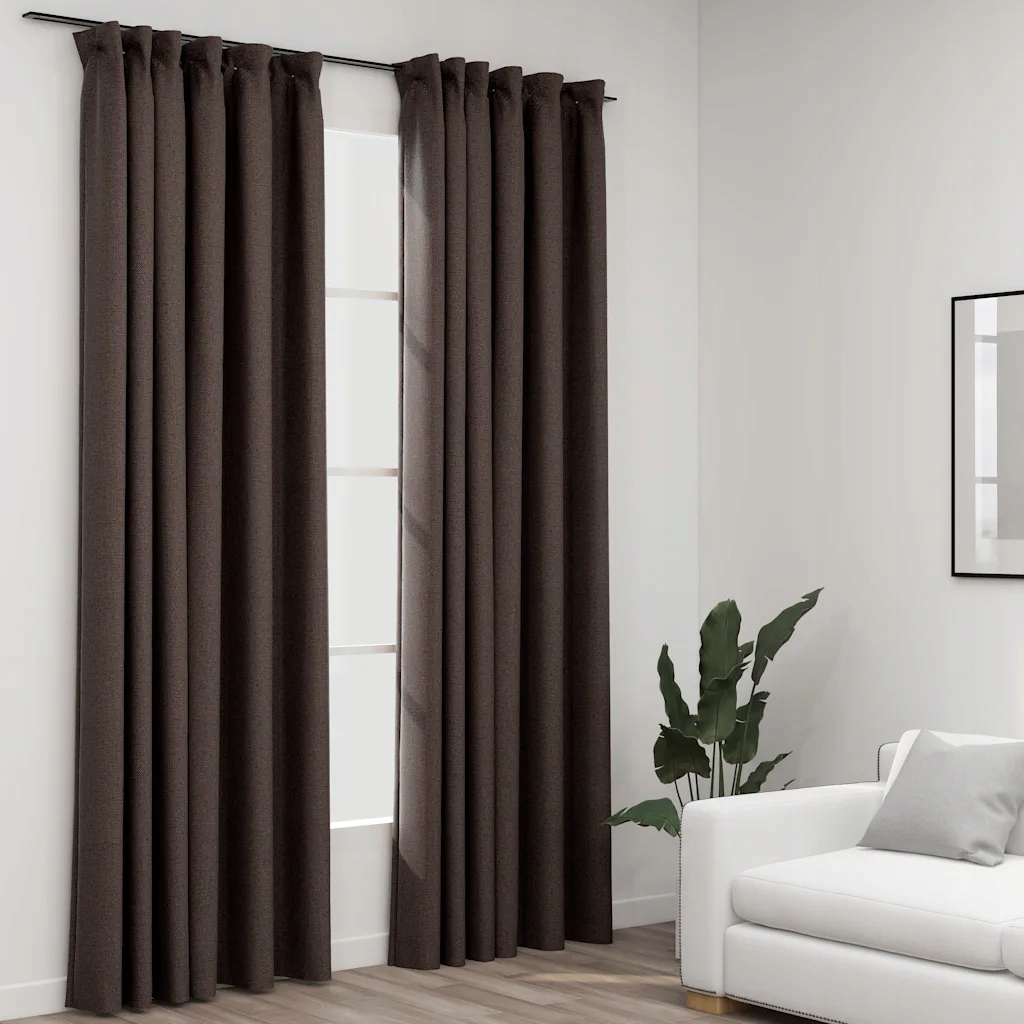 vidaXL Zatemňovací závěsy s háčky vzhled lnu 2 ks taupe 140 x 225 cm