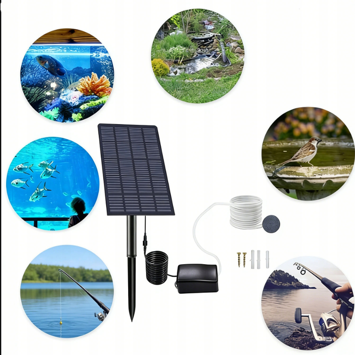 Solární Provzdušňovač Do Jezírka, Sada S Kolíkem Do Země IP65