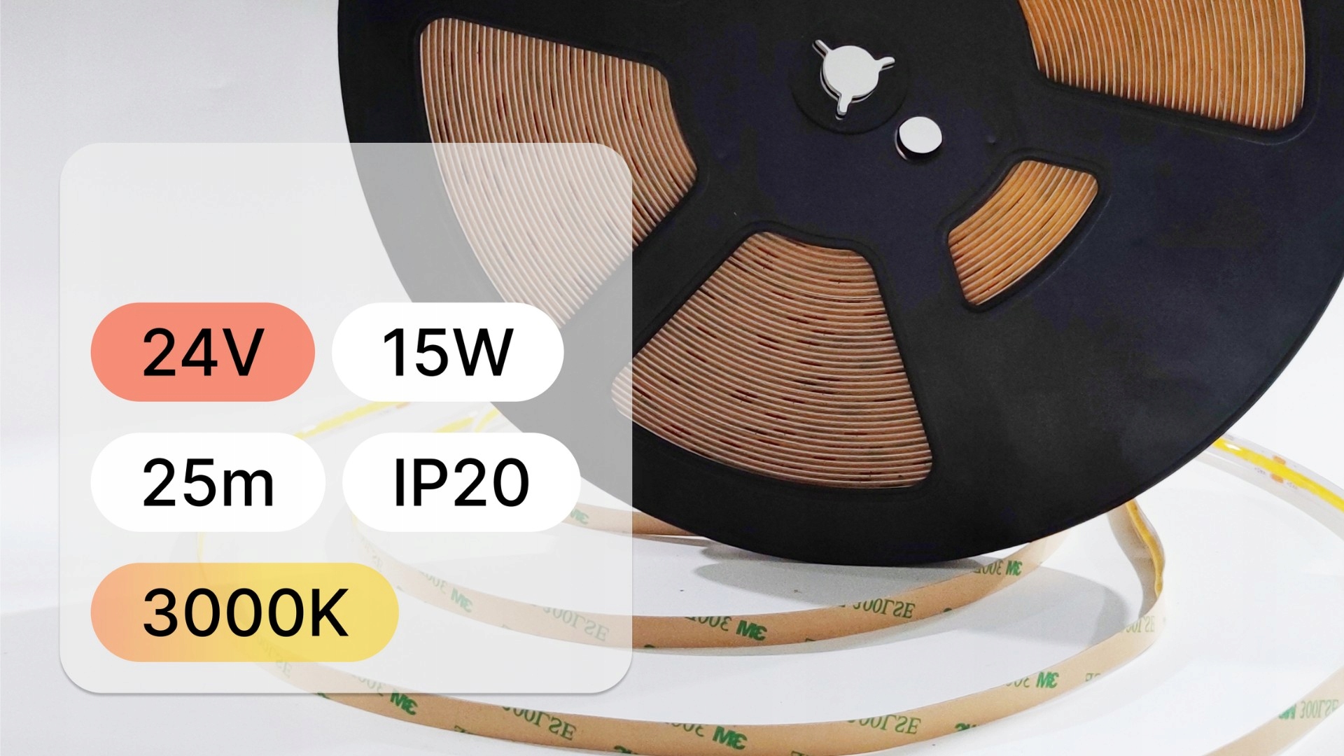 25mb Cob Led Páska 24V 15W 480 LED/1m IP20 3000K 90lm/W 10mm