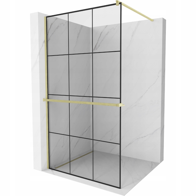 Mexen Kioto+ sprchová stěna s policí Walk-in 100 x 200 cm, černý vzor, zlat