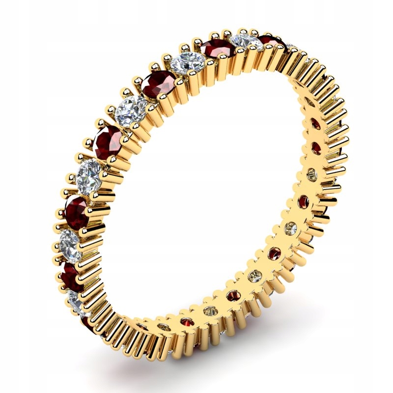 

Obrączka Złota Bordowe I Białe Cyrkonie 2MM