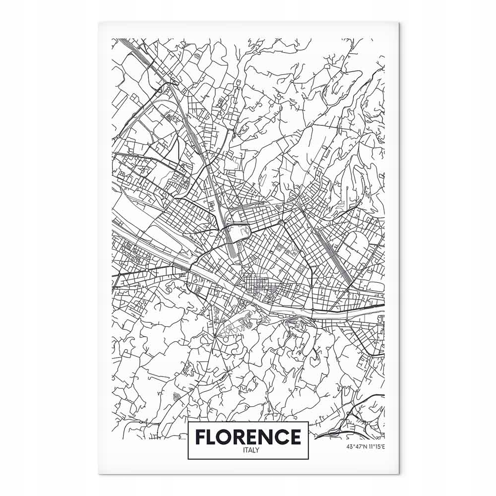 Obraz na plátně Obraz na plátně Kresba Mapa Město Itálie Florencie B&w 60x90 cm