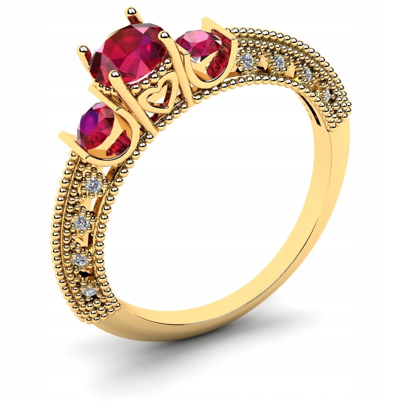 

Pierścionek Złoty Królewski Czerwone Cyrkonie