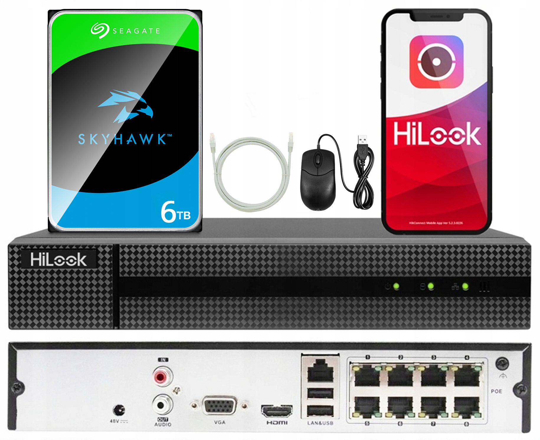 Ip rekordér NVR-8CH-5MP/8Pdo PoE kamer HiLook 8ch 6TB disk Skyhawk