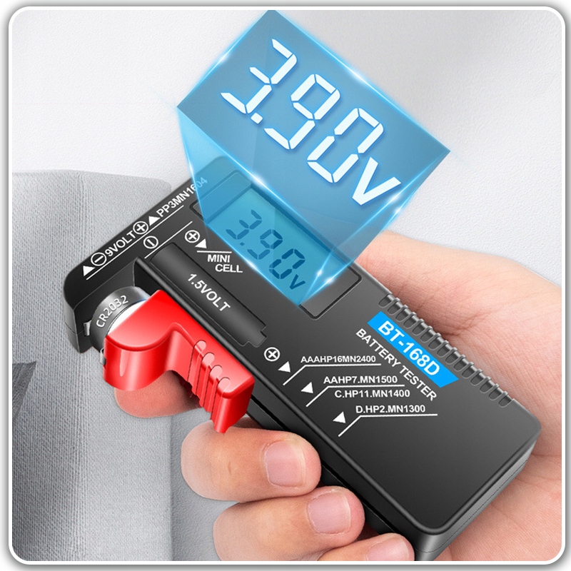 CYFROWY TESTER MIERNIK BATERII AKUMULATORKÓW WOLTOMIERZ LCD AA AAA C D 9V Kod producenta BT-168D-BLACK
