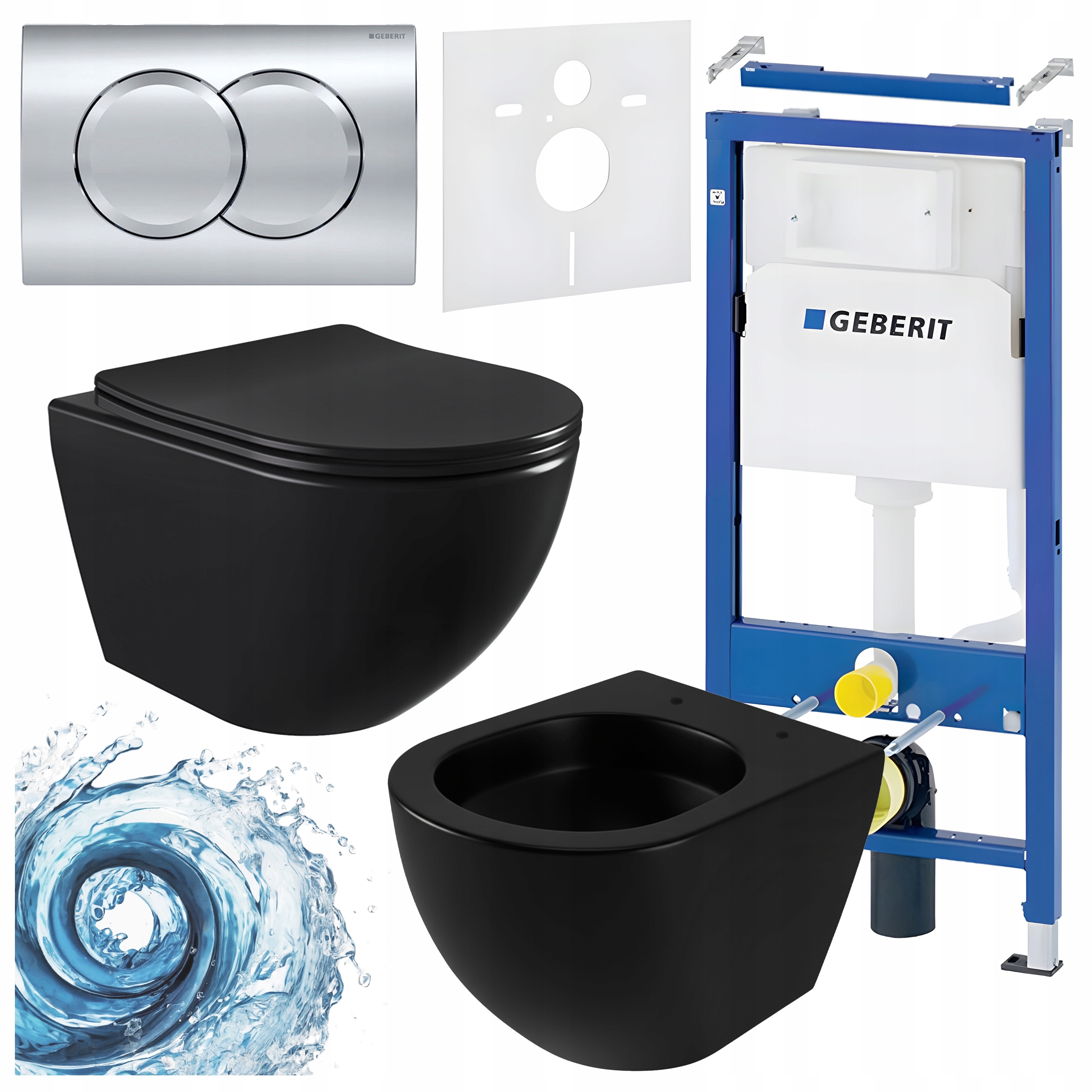 Zestaw Podtynkowy Wc Stelaż Geberit Duofix Miska NERO-MTB-03 Przycisk Chrom