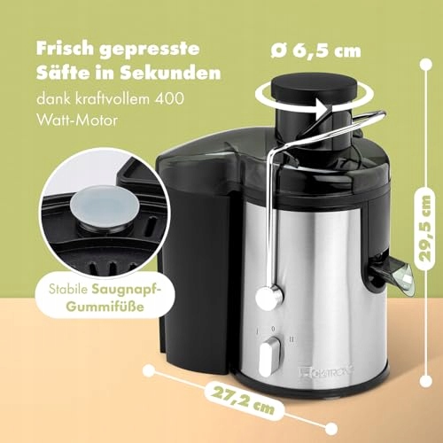 CLATRONIC Sokowirówka Do Owoców I Warzyw Duży Wlot Łatwa Czyszczenie 400W — miniatura 3