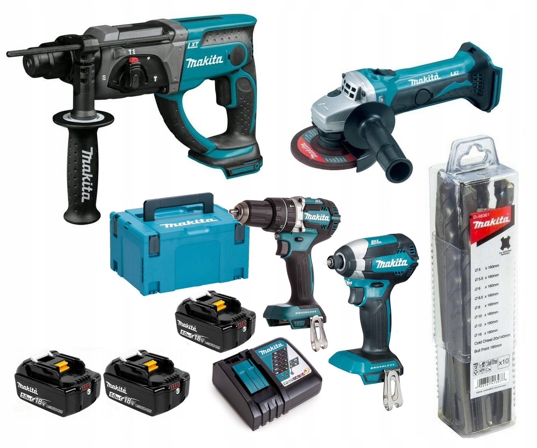 Makita Zestaw narzędzi 4 el. 18V 3x5Ah Wiertła i dłuta +Walizka