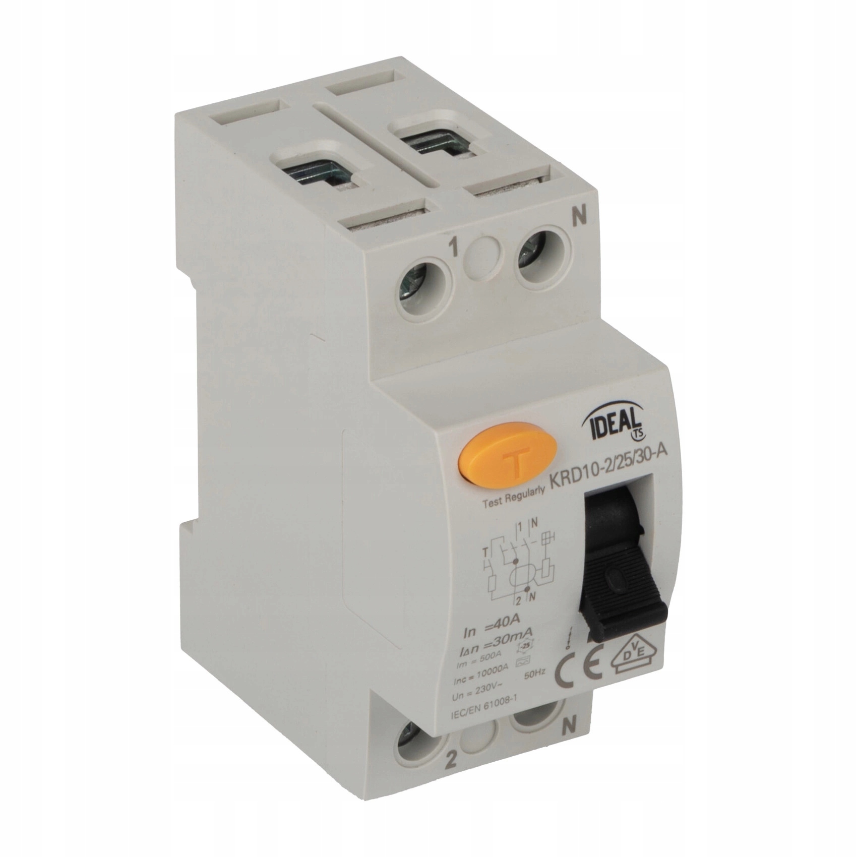 Diferenciální proudový spínač 2P Typ A 25A KRD10-2/25/30-A na lištu TH35
