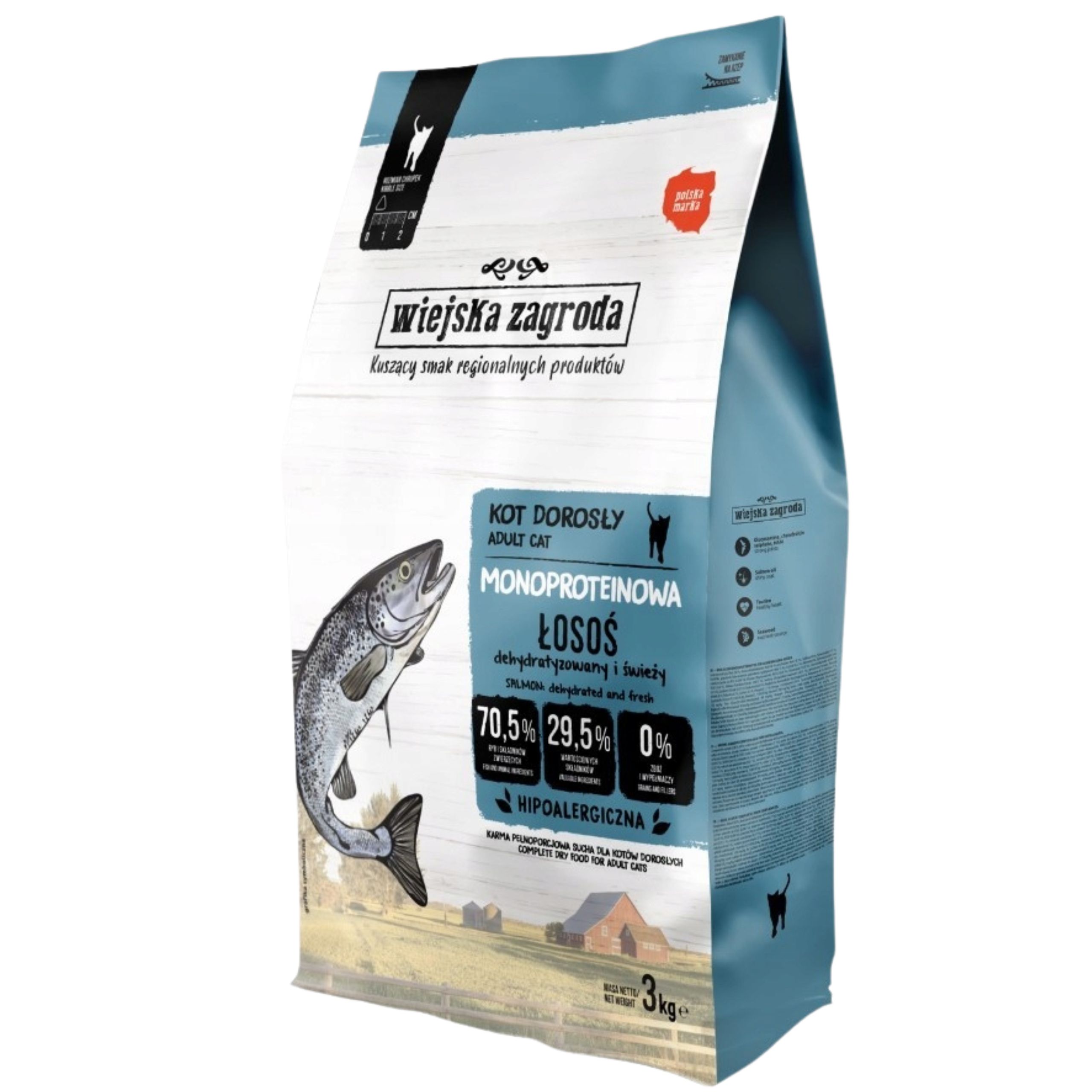 Levně Pro Kočky Krmivo Wiejska Zagroda Monoprotein Losos 3 kg Hypoalergenní