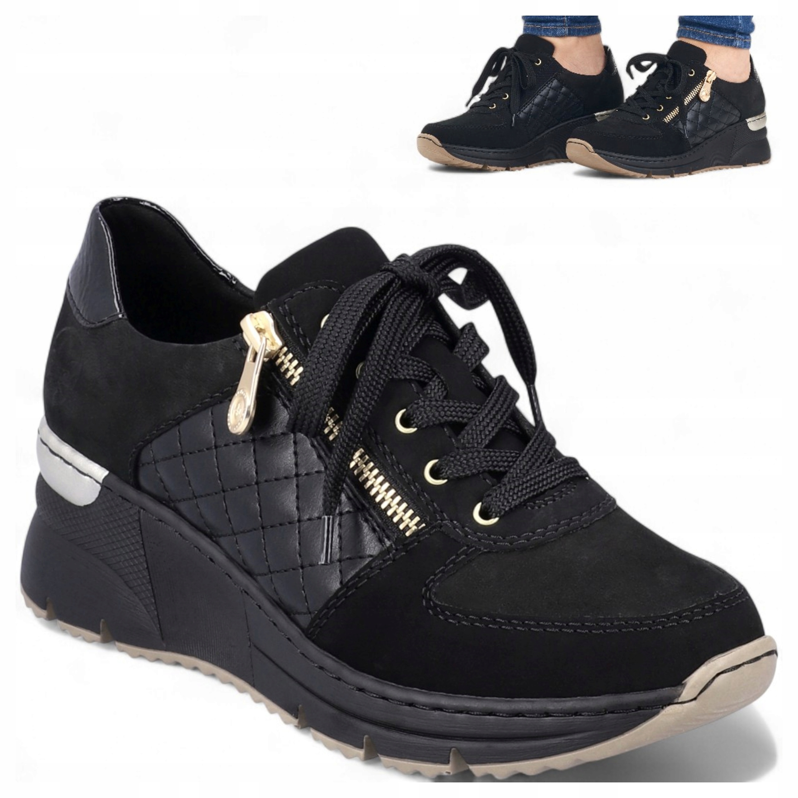 Rieker Kožené Tenisky 41 Dámské na podpatku Pohodlné Polobotky Černé