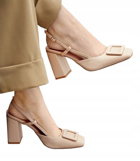 Shein Béžové Lodičky S Přezkou A Kotníkovým Podpatkem 38 1KA