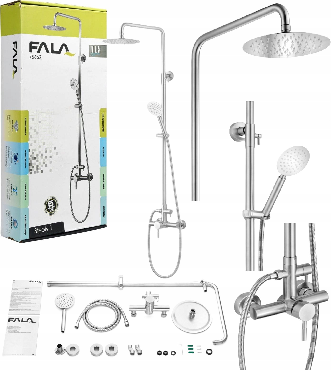 Sprchový Stĺp Dažďová Sprcha S Batériou Steely 1 Fala 75662