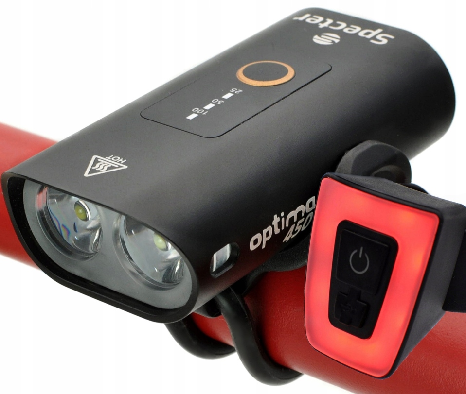 

Zestaw lampka Rowerowa Led przód Optima450 USB+tył