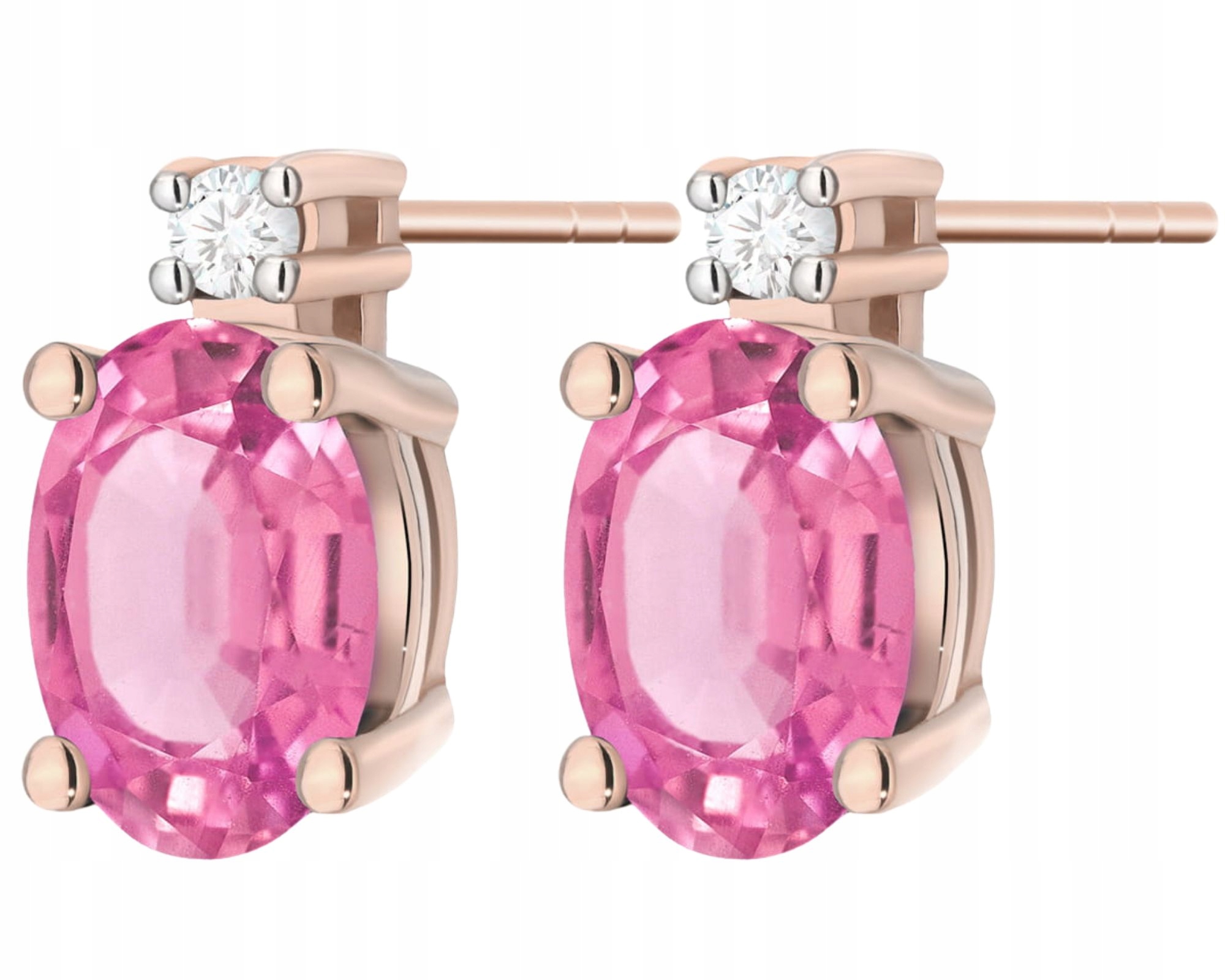 Růžové Zlato Náušnice S Růžovými Topazy A Brilianty, Zlatá Tyčinka 585