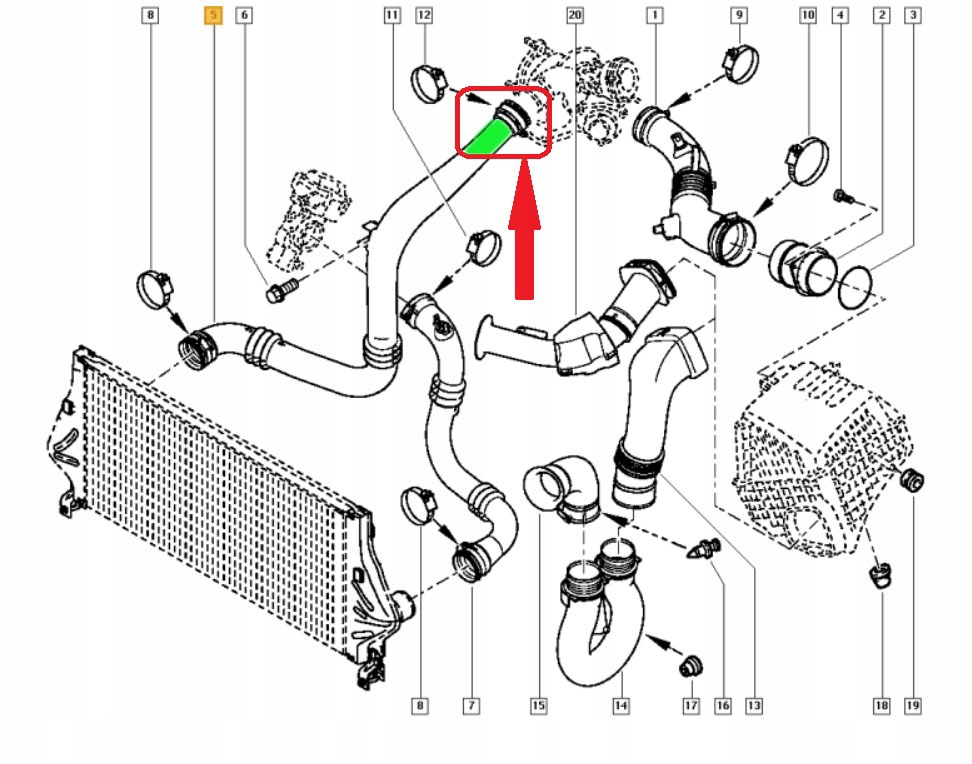 PRZEWOD INTERCOOLERA RENAULT ESPACE IV 2 0 TURBO Weight with packaging 2 kg