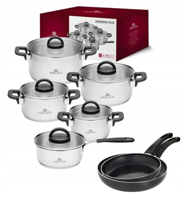 Gerlach Ambiente Plus Garnki z pokrywkami 10 el Patelnie Initial 24,28 cm