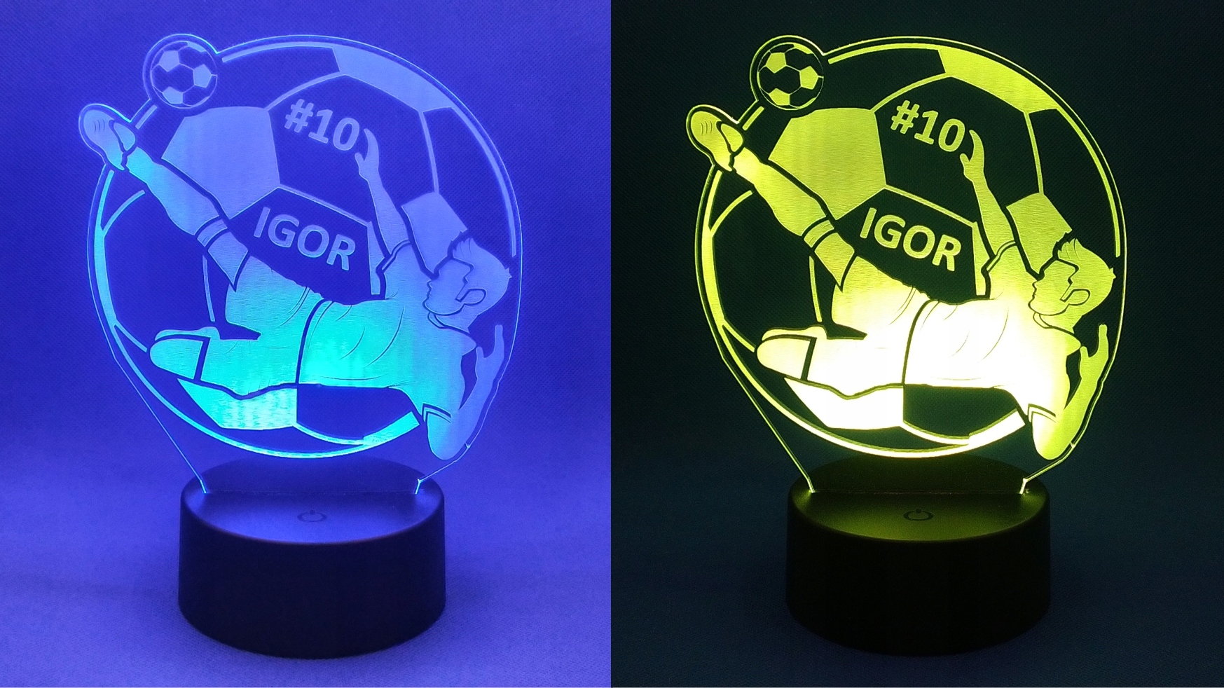 LAMPKA NOCNA 3D LED PIŁKARZ Z IMIENIEM NUMEREM PREZENT DLA FANA PIŁKA NOŻNA Kolor wielokolorowy