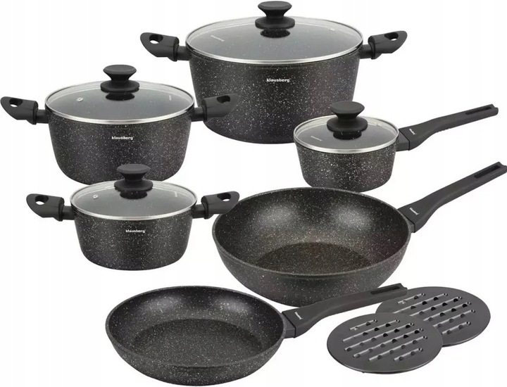 ZESTAW GARNKÓW MARMURKOWYCH GARNKI KOMPLET 12 EL KLAUSBERG PREMIUM
