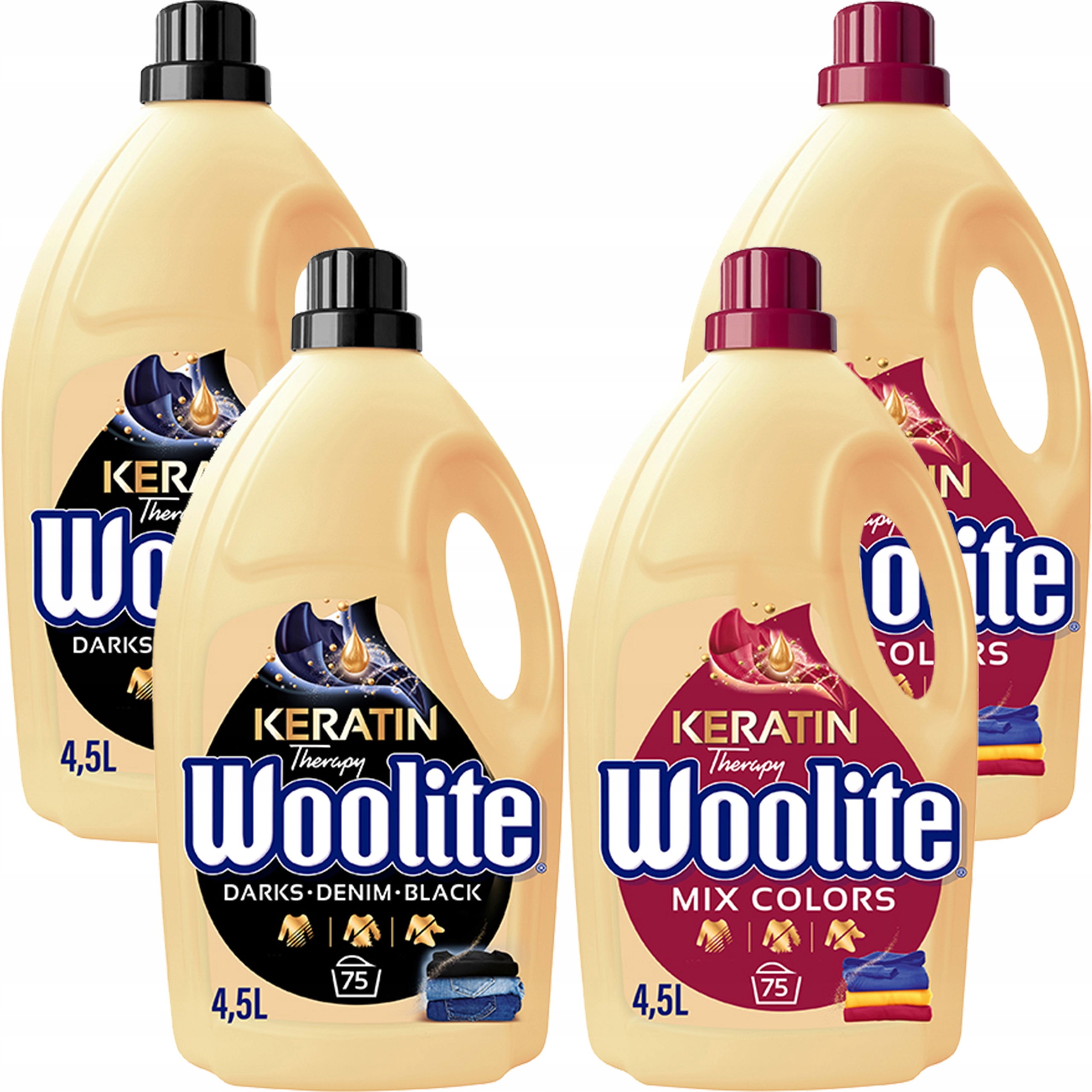 Levně Woolite Mixová Sada Pracího Prostředku S Keratinem Pro Barvu A Černou 4 X 4,5 L