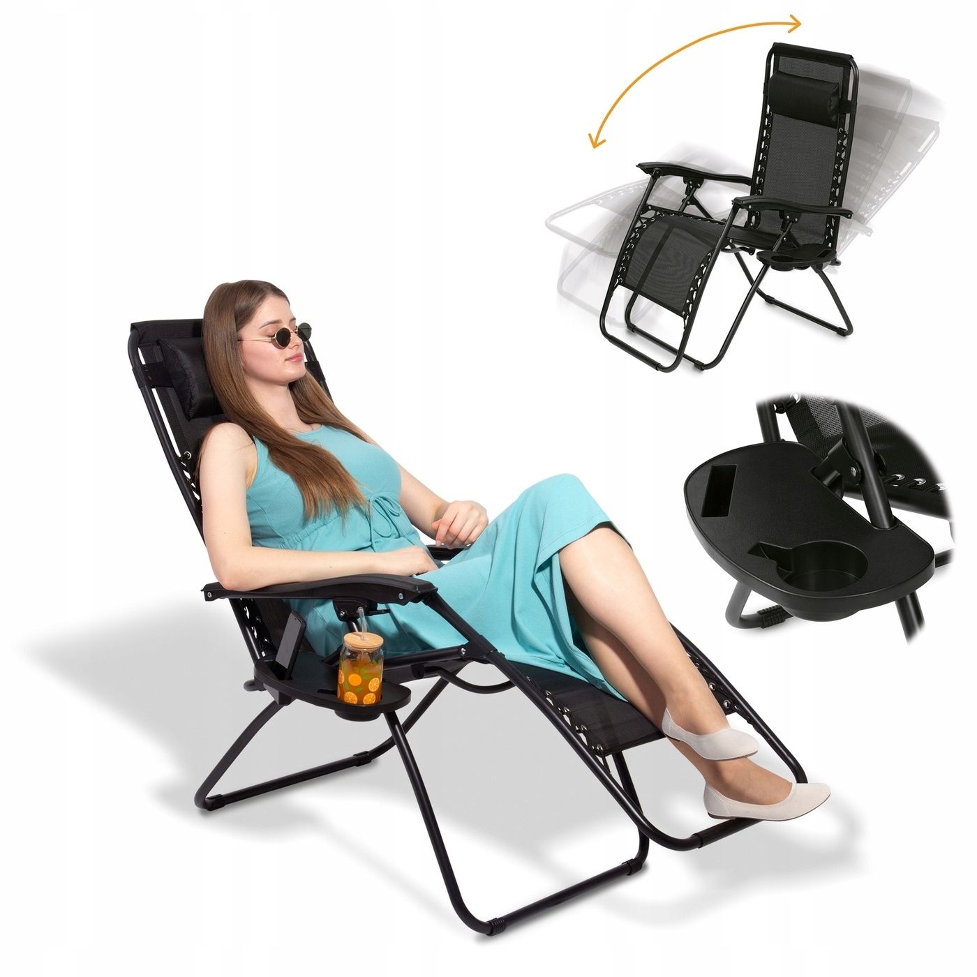 Leżak Ogrodowy Plażowy Fotel Opalania Grawitacyjny Krzesło Tadar 66x160cm