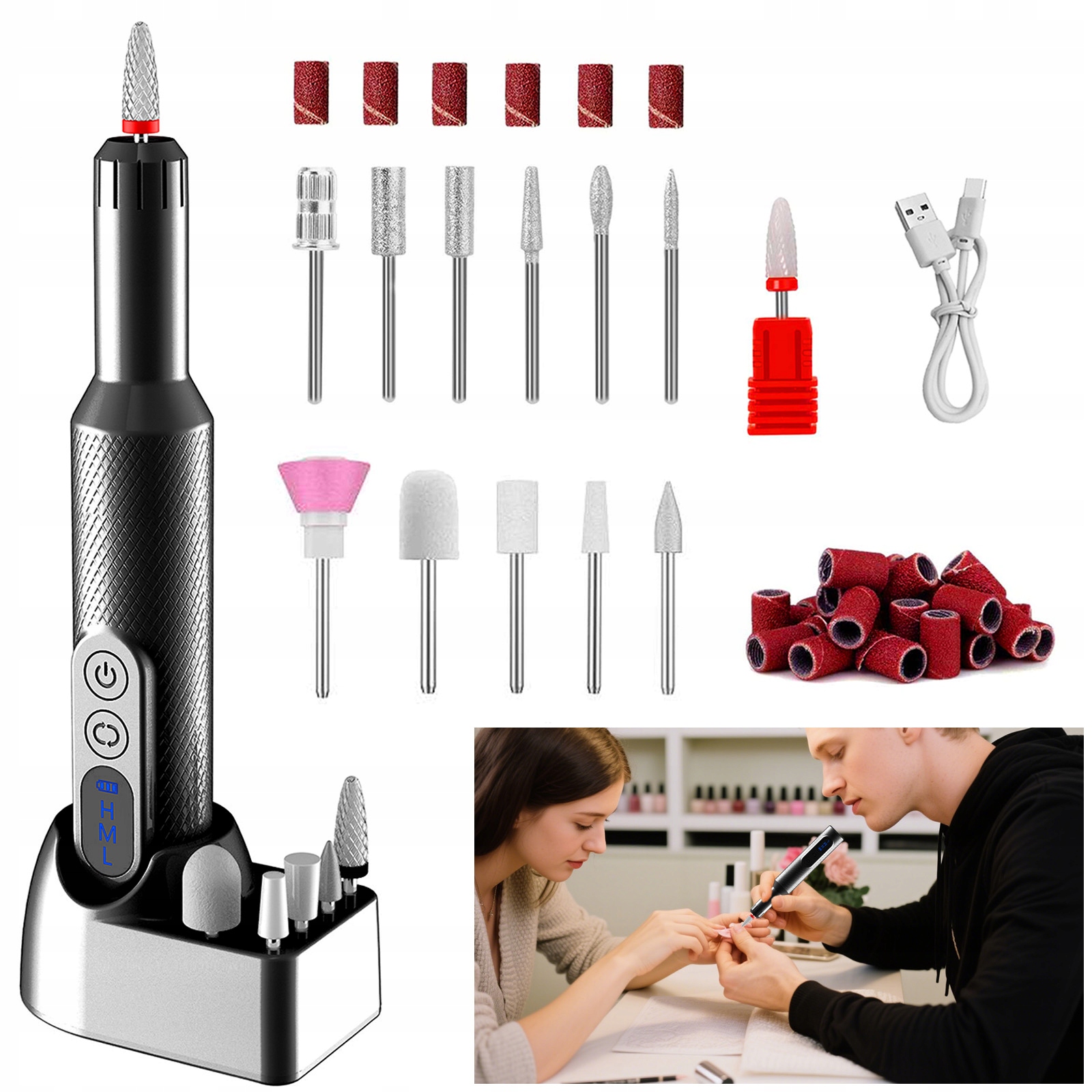 Frézky Na Nehty Sada Elektrický Pilník Na Nehty Manikúra Černá