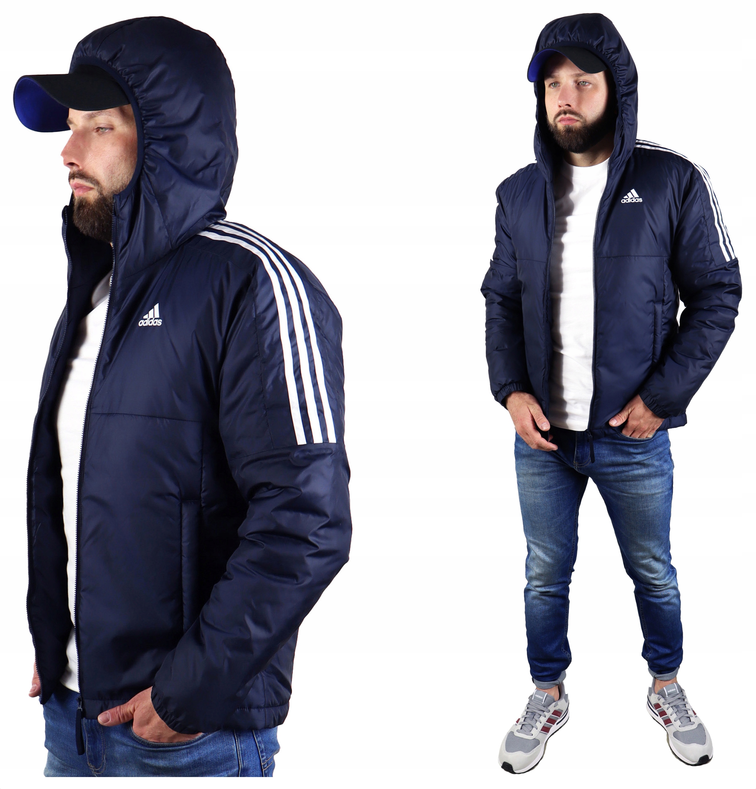 Adidas Jarní pánská bunda Teplá Lehká s kapucí péřová Tmavě Modrá