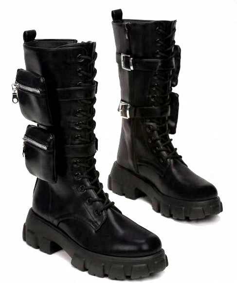 

Kozaki Workery Ociepl Czarne Botki Saszetka R39