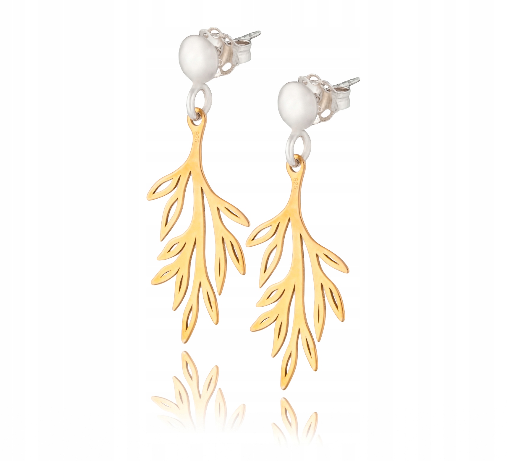 

Kolczyki złote Liść Listek Celebrytka srebro 92