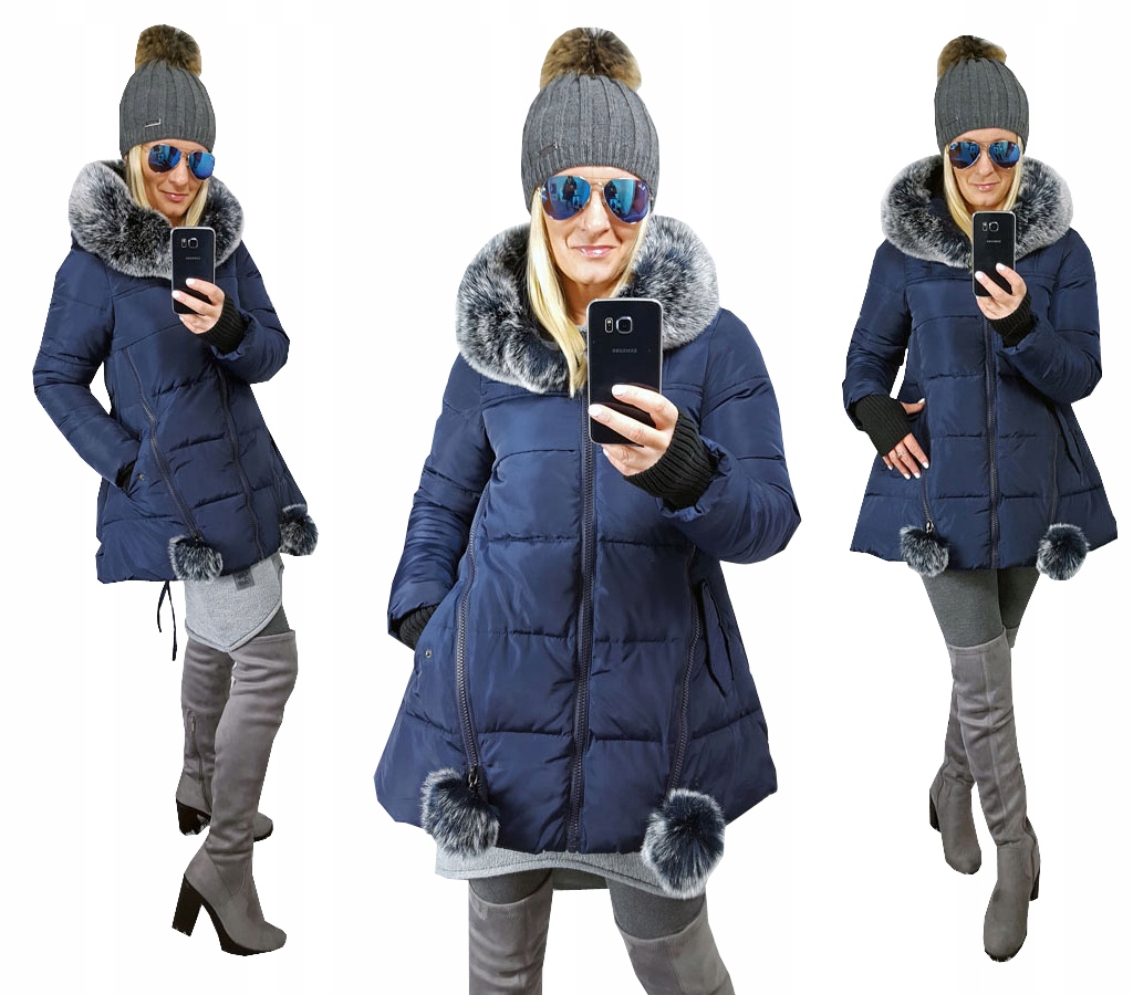 

Asymetryczna Kurtka Parka Gwiazda Kaptur Futerk Xs