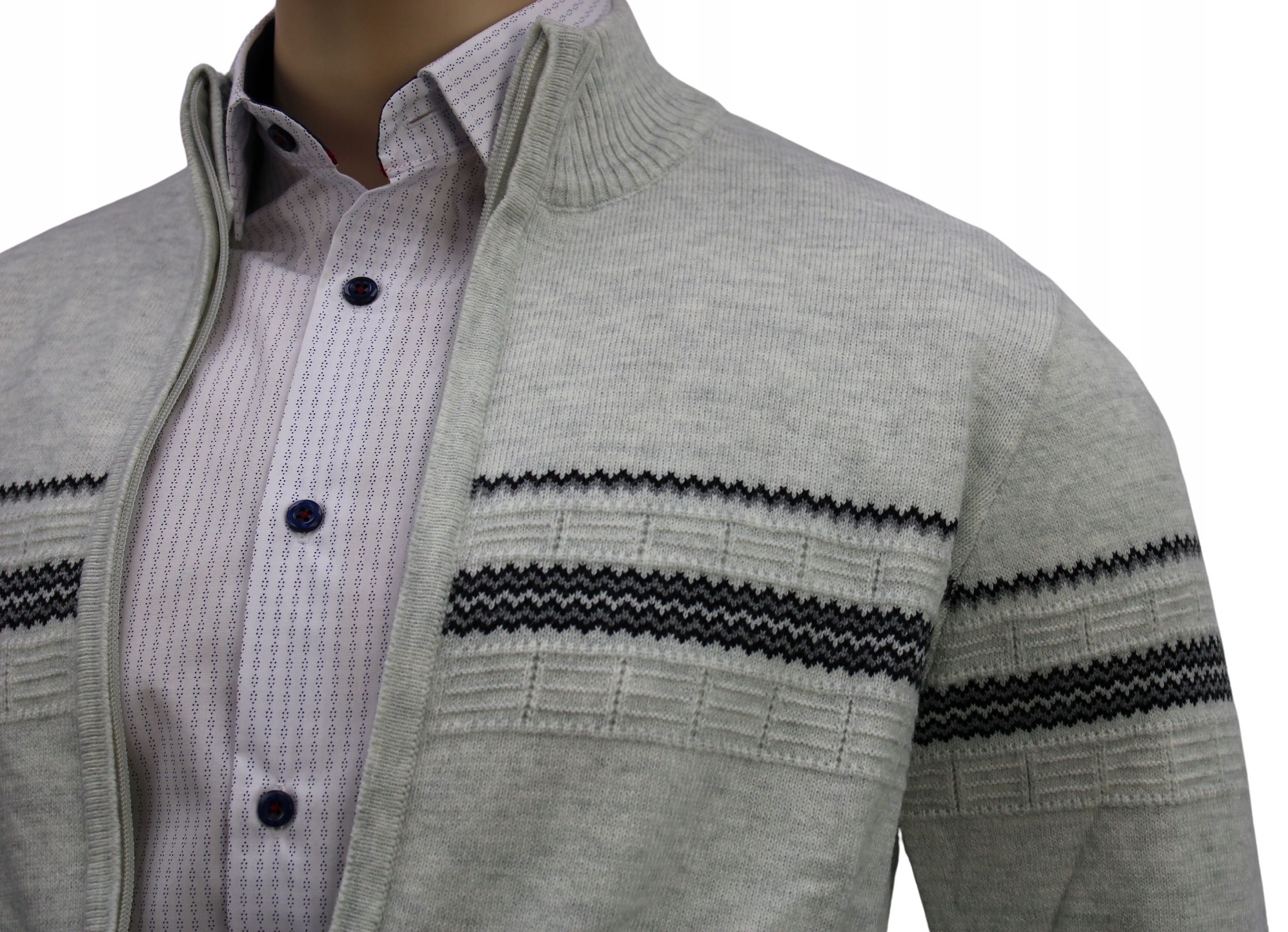 Elegancki Sweter Męski Rozpinany Popiel roz M Kolor szary