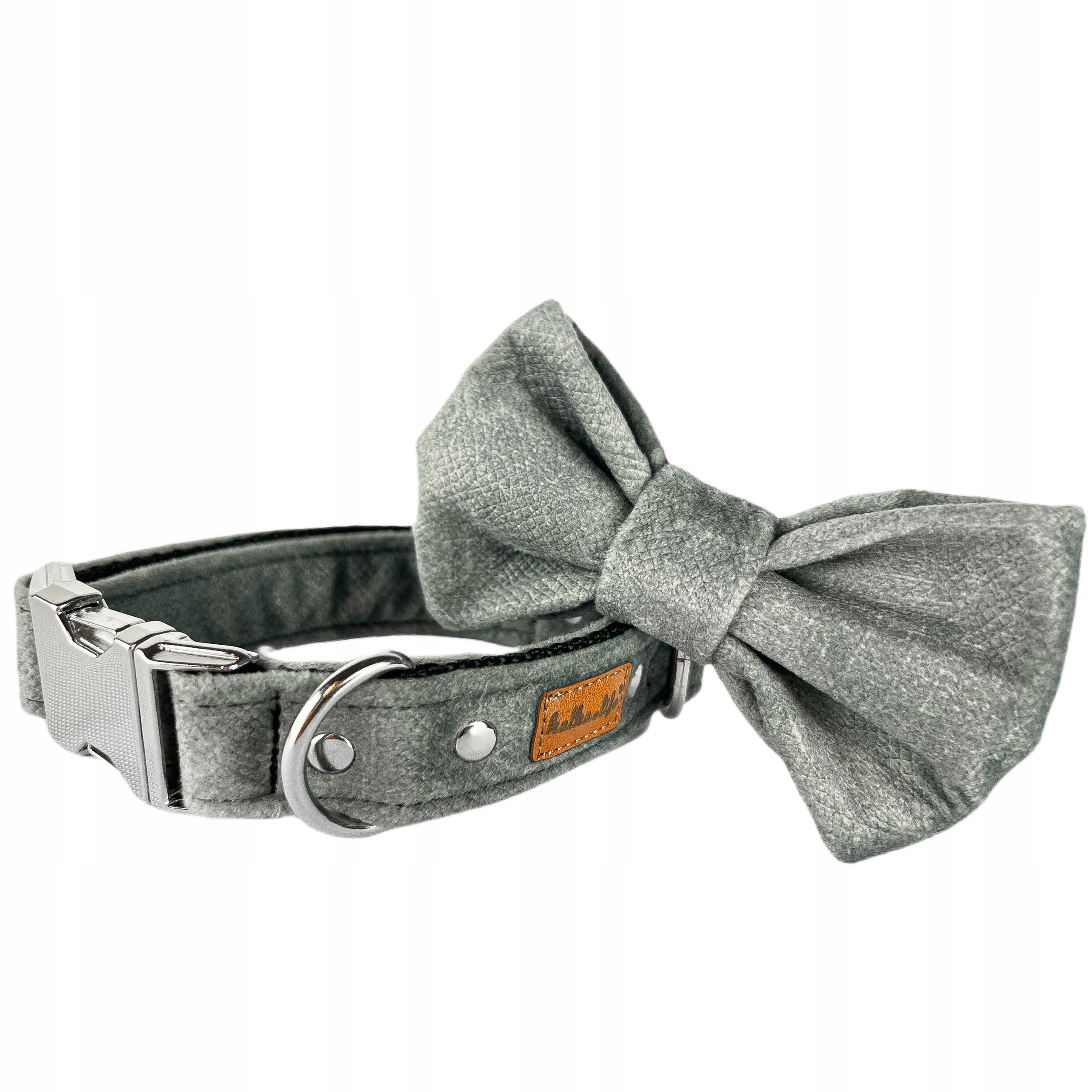 Levně Obojek pro malého psa s mouchou, sada obojku a mašle Šedá, Xs