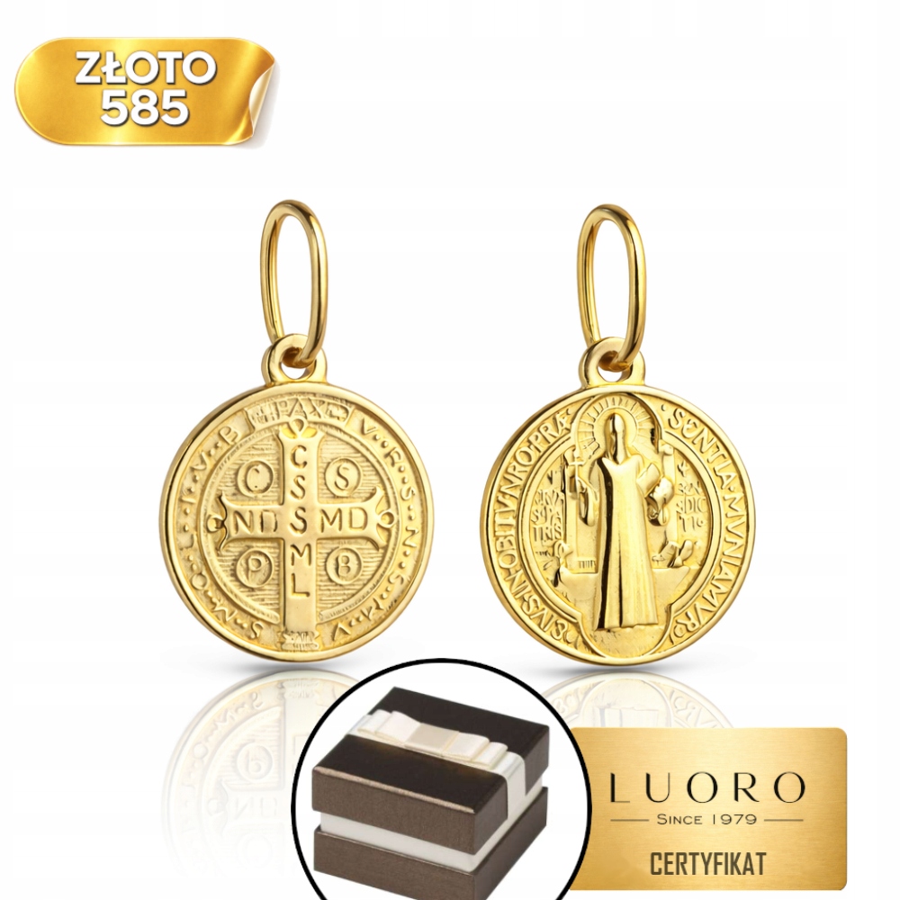Zlatý Medailon 585 14K Svatý Benedikt Malý 18,5 MM Klasický Dárek