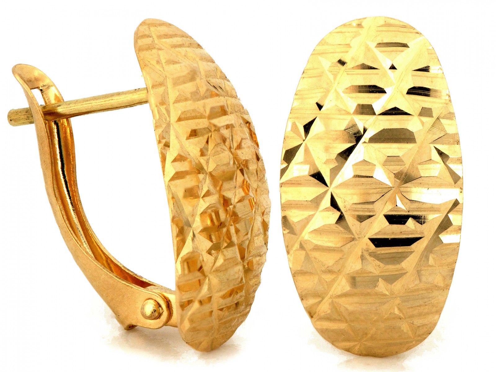 Náušnice oválné zlato 585 14k, váha 1.85g, anglické módní zabezpečení