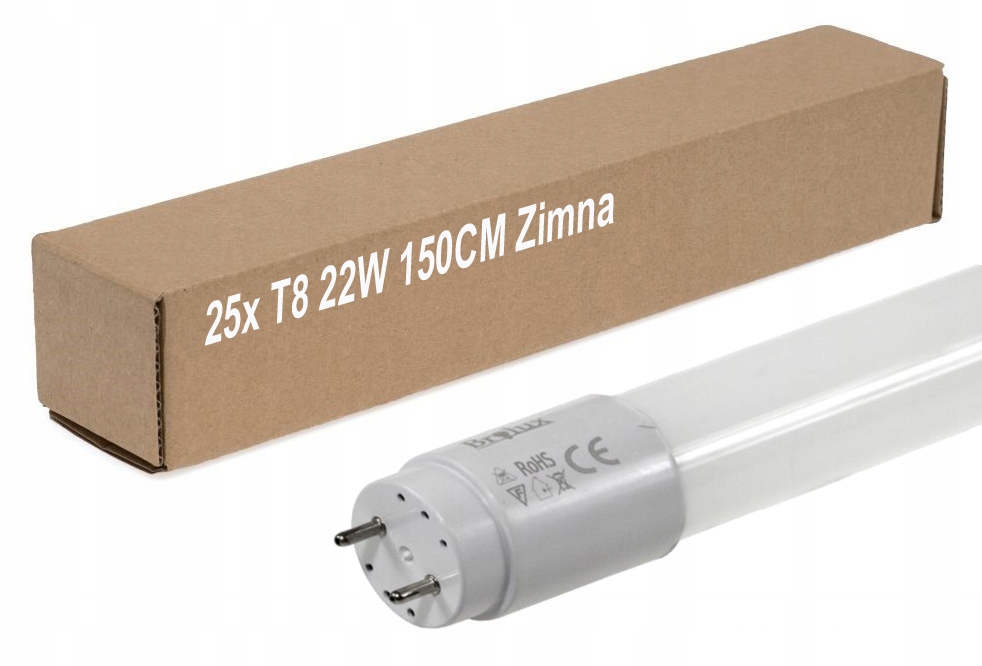 Sada 25 Ks Led světelná trubice T8 22W 150 cm 230 V, barva bílá Studená