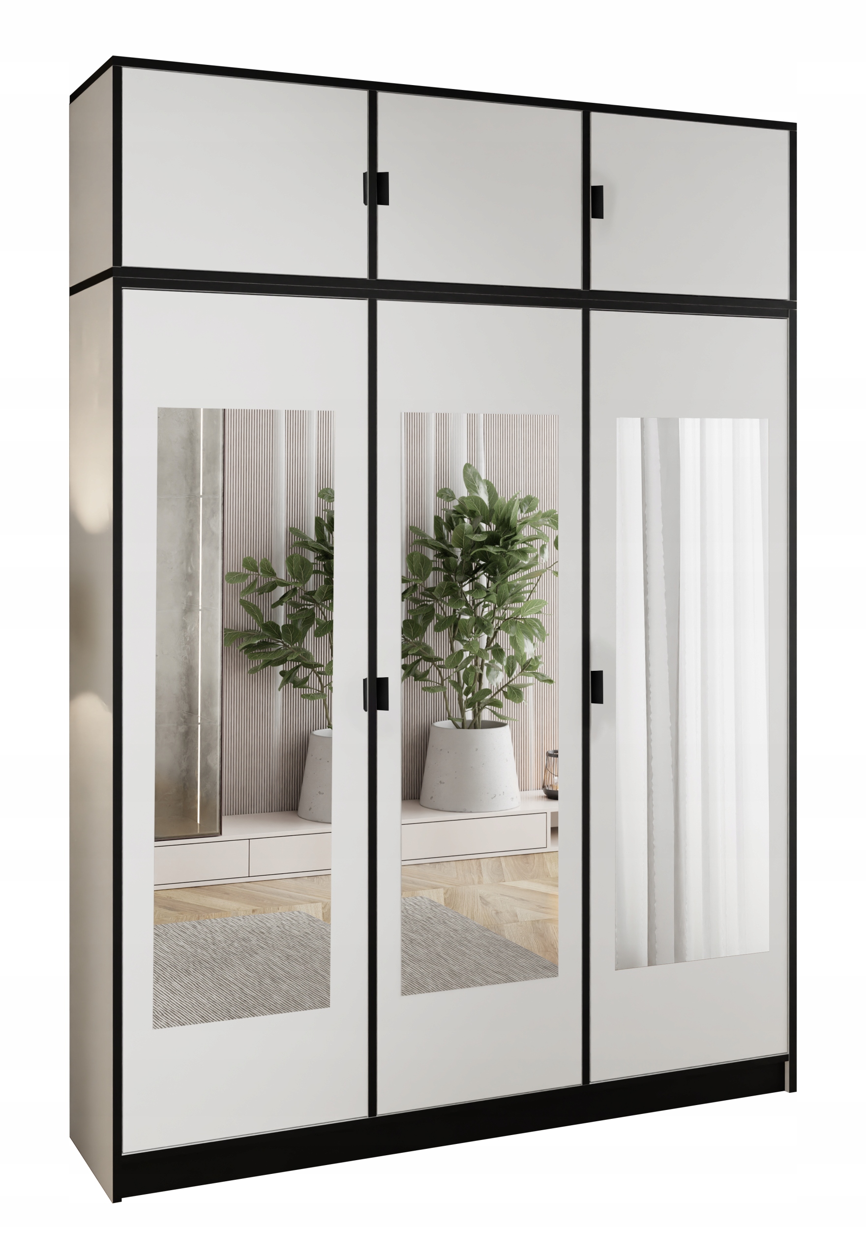 Skříň Třídveřová Lumi 157 3D Bílá s nástavcem 3X Zrcadla Dior Držák Č.