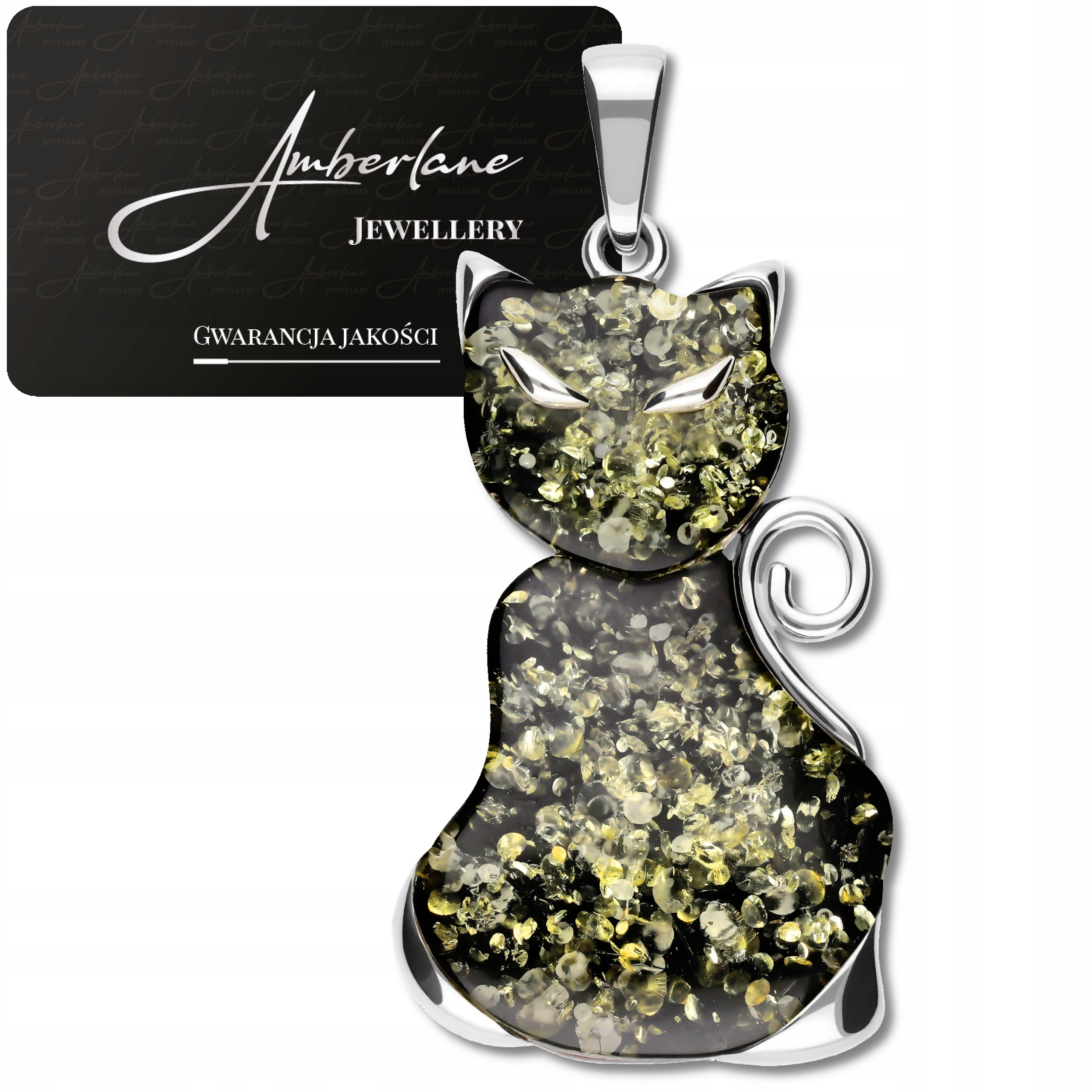 Stříbrný přívěsek Velká Kočka S Baltským JANTAREM*stříbro 925* Přívěsek Kočka