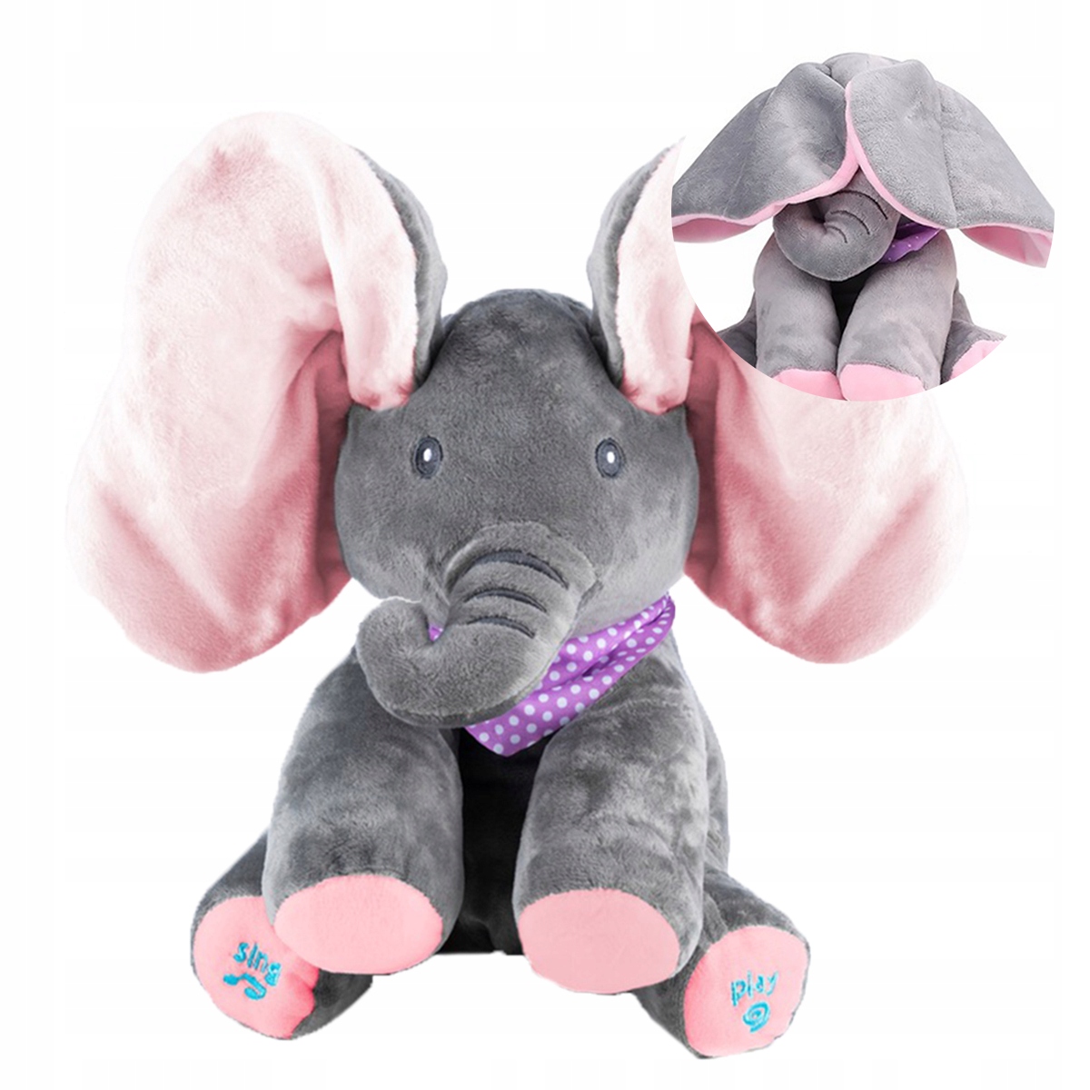 MASKOTKA GRAJĄCA SŁONIK ŚPIEWAJĄCY INTERAKTYWNY SŁOŃ A KUKU RUSZA USZAMI Wysokość produktu 25 cm