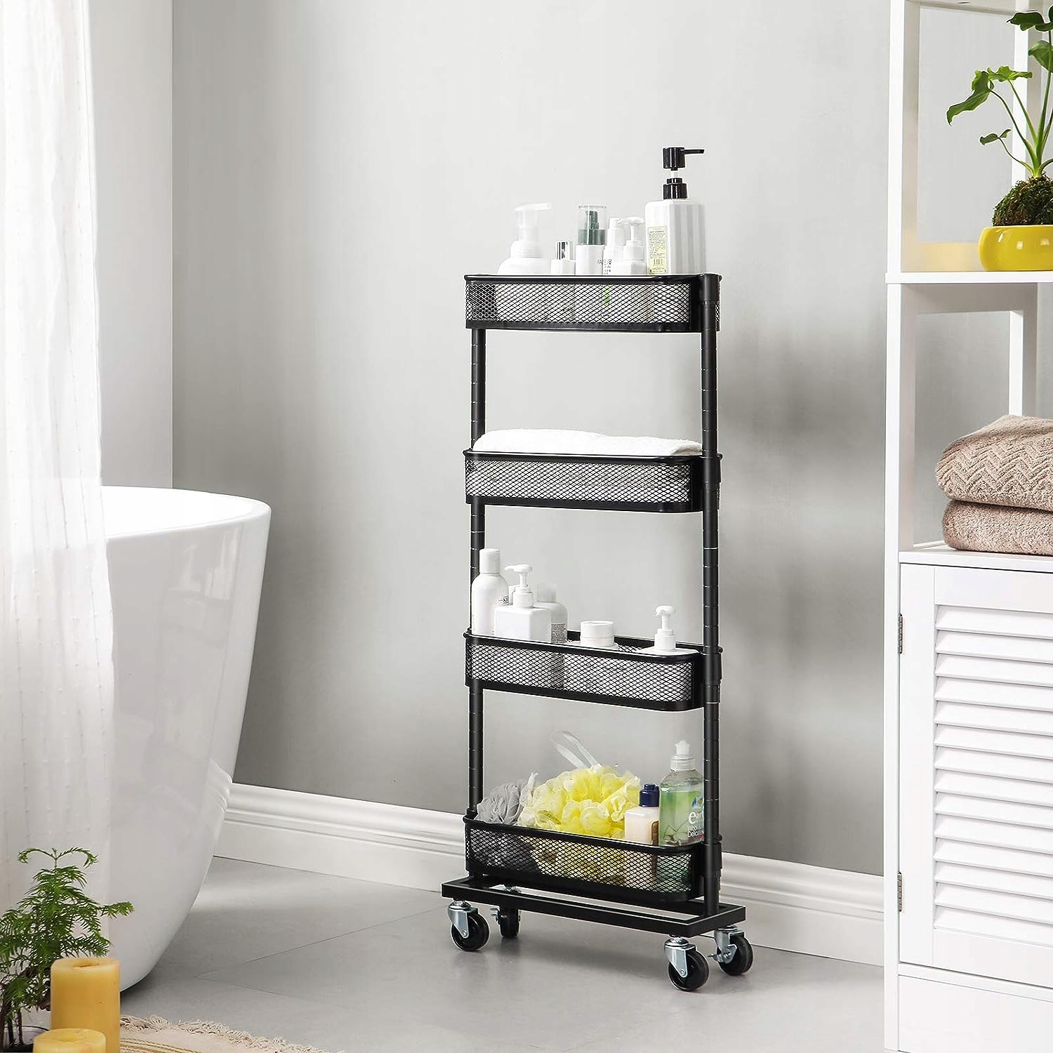 REGAŁ ŁAZIENKOWY NA KÓŁKACH PÓŁKA SZAFKA MOBILNA Wysokość mebla 90.9 cm